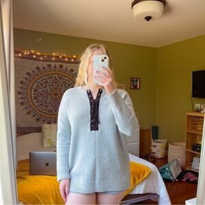 Forever 21 Oversized Lace-Up Sweater – Gray, Size Large 🖤